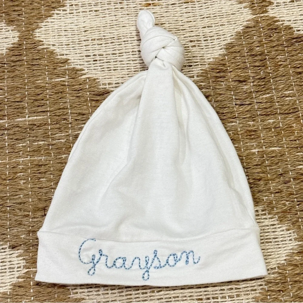 Grayson embroidered hat personalized knotted baby boy monogrammed
